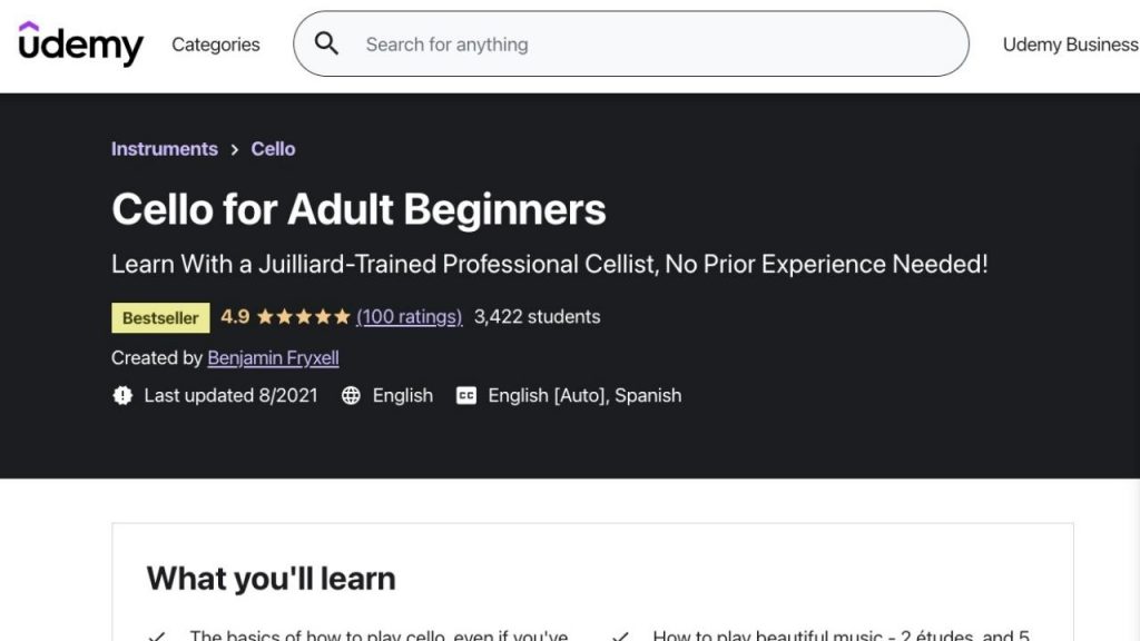 Udemy's Cello for Adult Beginners Course