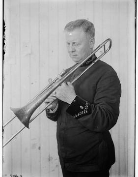 A black and white photo of well-known trombone player Arthur Pryor