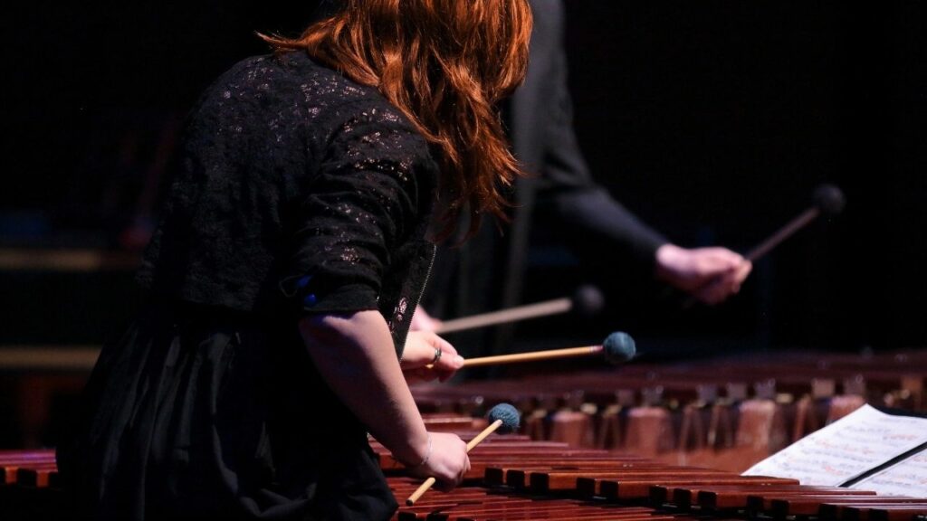 A musician playing a marimba