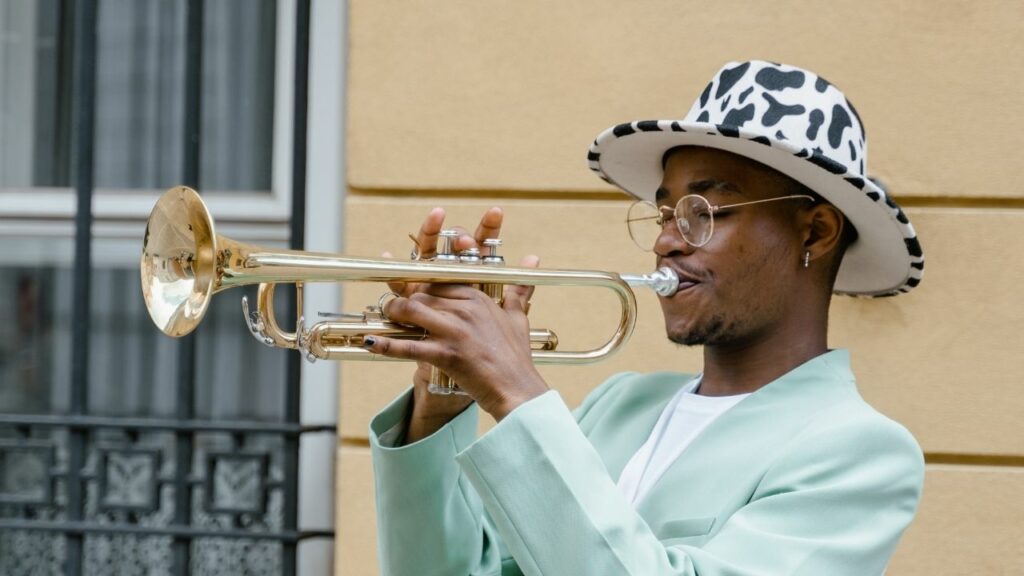 A musician playing the trumpet.