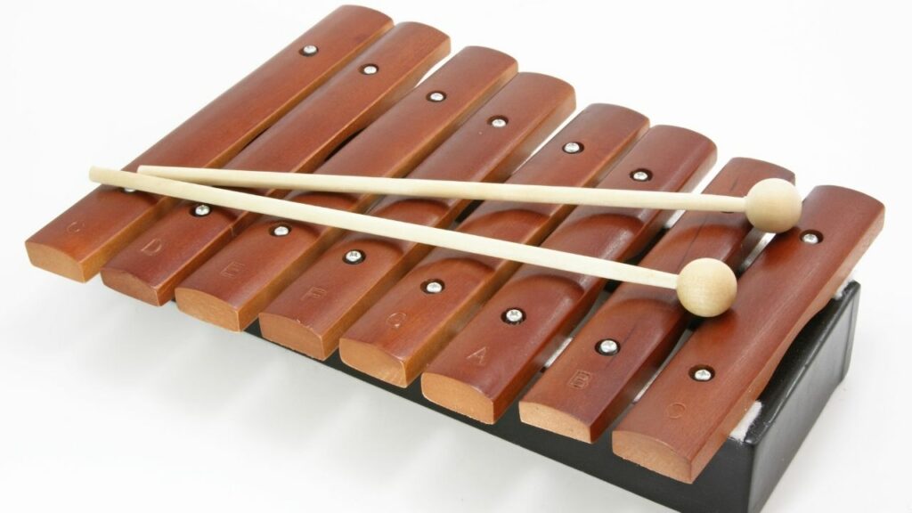 A photo of a xylophone, an idiophone instrument