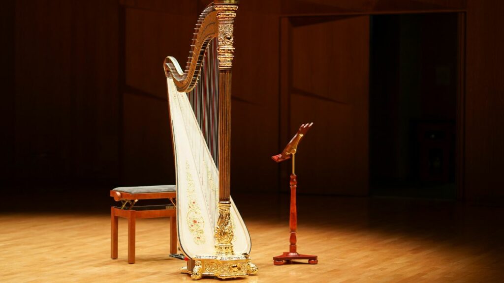 A harp on the stage.