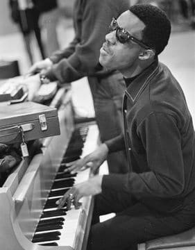 Photo of a young Stevie Wonder, one of the most famous blind pianists.