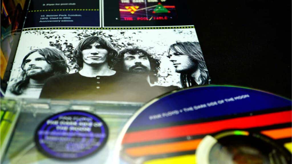 Rome, Italy: 09 April 2019: CD album of the famous English rock band PINK FLOYD. detail of the special edition for the thirtieth anniversary of the album DARK SIDE OF THE MOON