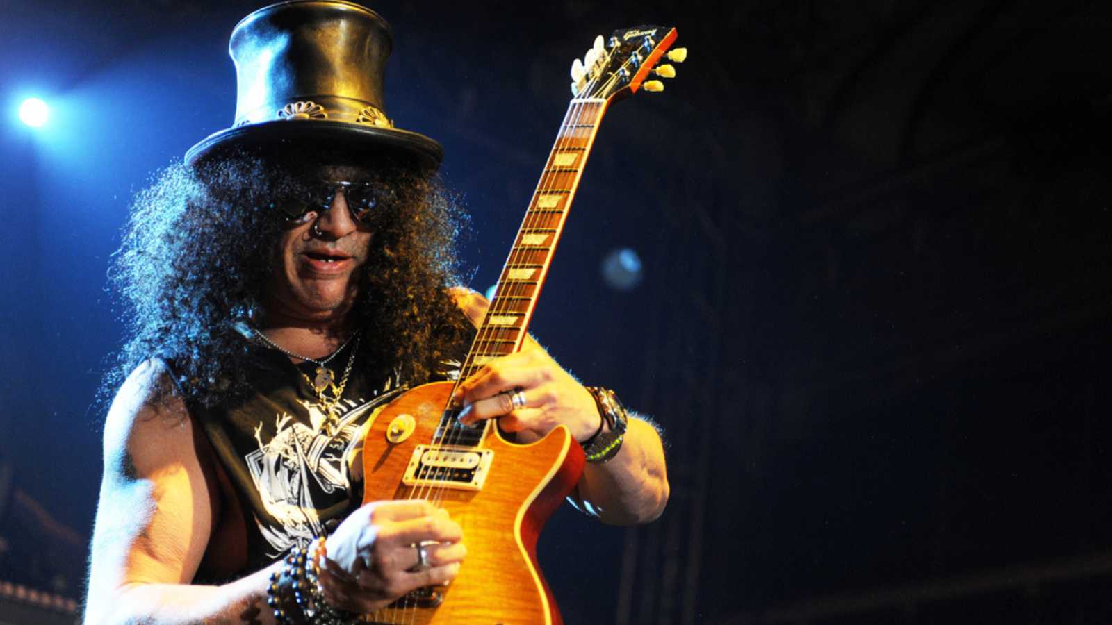 PRAGUE - FEBRUARY 11: British legendary guitarist Saul Hudson alias Slash during performance in Prague, Czech republic, February 11, 2013
