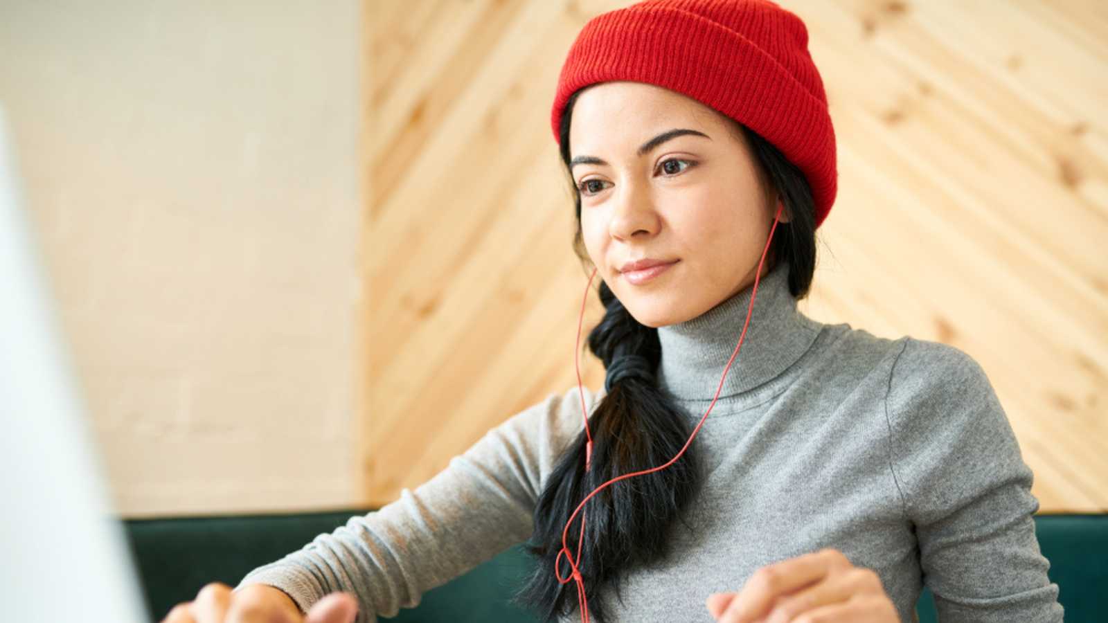 Woman Working And Hearing Music