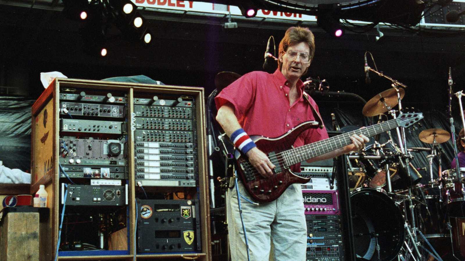 WASHINGTON, D.C. - JUNE 20: The Grateful Dead in concert in Washington, D.C., on Saturday, June 20, 1992. Seen here is bassist Phil Lesh.
