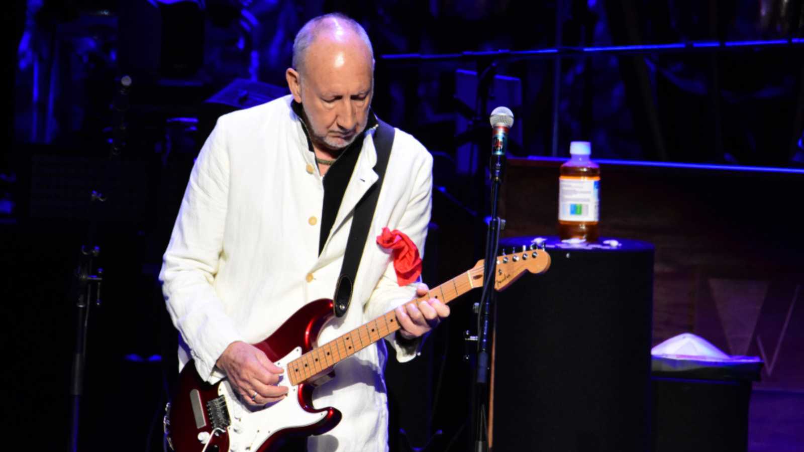 Tinley Park, IL / USA - May 21, 2019: Roger Daltrey and Pete Townshend of The Who "Moving On! Tour" with full orchestra performing music from the rock opera "Tommy" and "Quadrophenia"