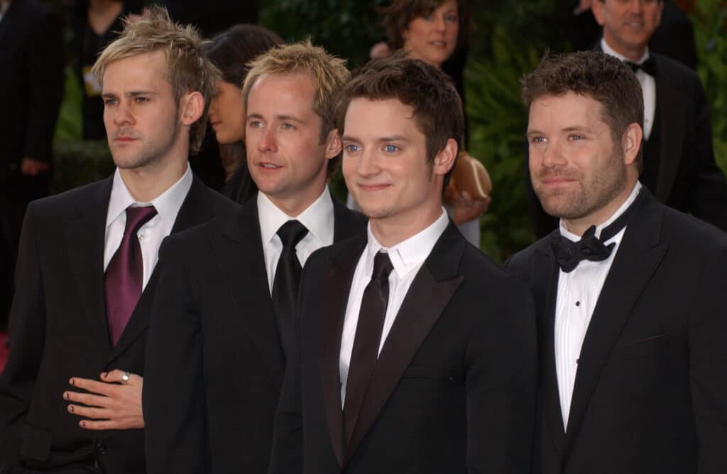 Dominic Monaghan (left) Billy Boyd Elijah Wood & Sean Astin