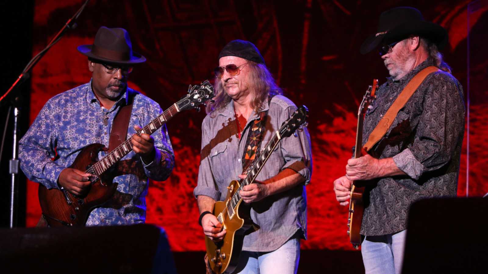 HUNTINGTON, NY - JUN 27: Chris Hicks (C) and Rick Willis (R) of the Marshall Tucker Band perform in concert at the Paramount on June 27, 2019 in Huntington, New York.
