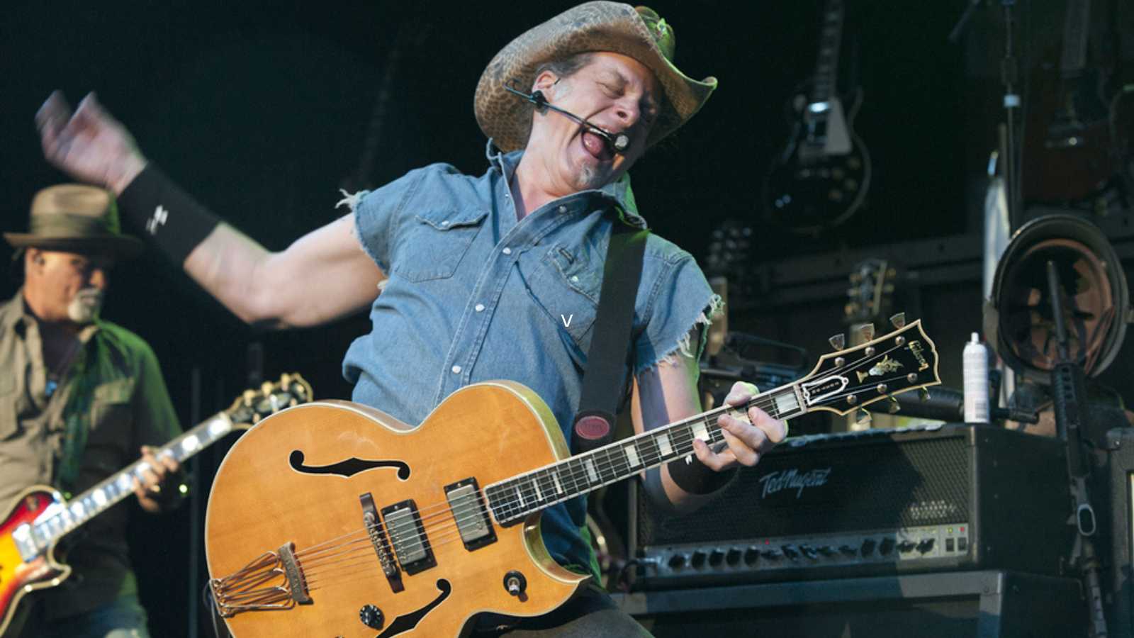 ANAHEIM, CA - JUNE 30: Ted Nugent strikes a chord to a sold out show at the Grove Theatre in Anaheim, CA on June 30, 2011.
